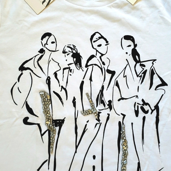 NWT Zara Fashion Girl T Shirt with Rhinestones - Picture 5 of 14